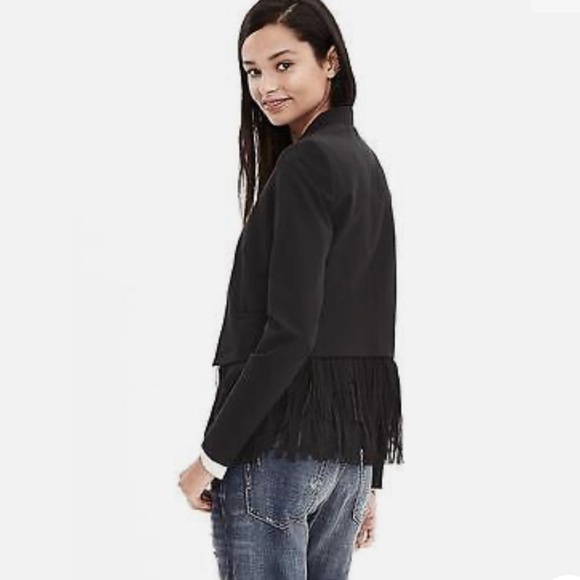 Banana Republic Blazer Jacket with Fringe Bottom NWT size 2. Jet Black - Picture 5 of 11